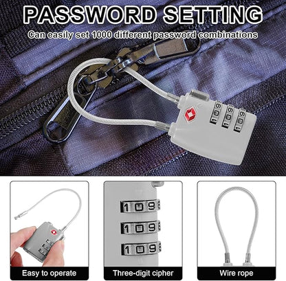 5 Pack TSA Locks for Luggage TSA Approved Luggage Locks 3 Digit Combination TSA Travel Locks Portable Cable Padlocks Zinc Alloy Body Suitcase Locks for Travel Bag Suitcase Backpack Lockers,Silver