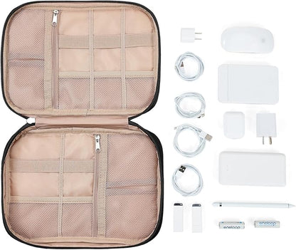 NISHEL Travel Cord Organizer Case, Tech Electronic Bag, Essentials for Charger, Cable, Phone, Hard Drive, USB, SD Card, Black