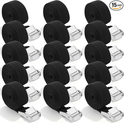 15 Pack Lashing Straps 1" x 6.5 Ft Tie Down Straps with Adjustable Cam Buckle Packing Strap Heavy-Duty for Cargo, Luggage, Motorcycles, Truck, Car Roof Rack, Black
