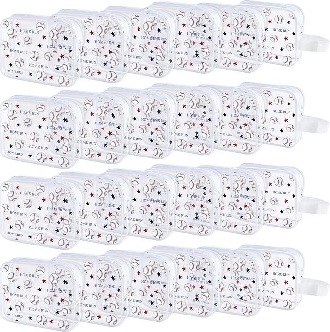 24 PCS Baseball Gift Accessories Bags Baseball Cosmetic Bags Goodie Snack Makeup Pouch Bag Waterproof Clear PVC Travel Bag with Zipper for Girls Team Gifts Valentine Player Sport Party Favors