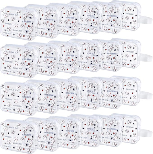 24 PCS Baseball Gift Accessories Bags Baseball Cosmetic Bags Goodie Snack Makeup Pouch Bag Waterproof Clear PVC Travel Bag with Zipper for Girls Team Gifts Valentine Player Sport Party Favors