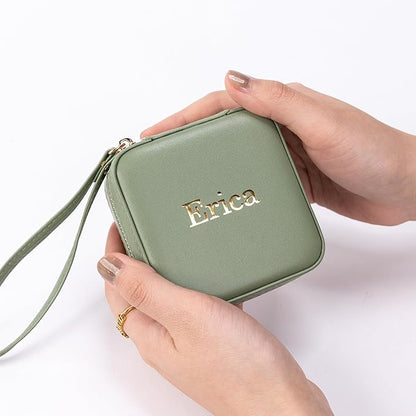 Angelina's Palace Personalized Jewelry Case with Name Engraved,Custom Leather Travel Jewelry Organizer Box for Rings,Earrings,Necklaces,Birthday Bridesmaid Gift For Women