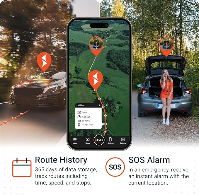PAJ GPS USB GPS Tracker 4G – Mini Vehicle Tracker for Cars & Trucks – Direct 12V Connection via Cigarette Lighter Port, Built-in SOS Button – Worldwide Real-Time Tracking via App