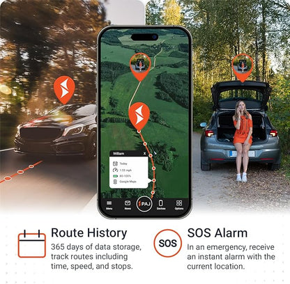 PAJ GPS USB GPS Tracker 4G – Mini Vehicle Tracker for Cars & Trucks – Direct 12V Connection via Cigarette Lighter Port, Built-in SOS Button – Worldwide Real-Time Tracking via App