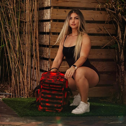 WOLFpak 35L Athletic Gym Backpack - Durable 1000D Waterproof Oxford Material with MOLLE Webbing, Laptop Pocket & Dual Cup Holders, Durable Fitness/Travel/Military Daypack (Blood Orange)