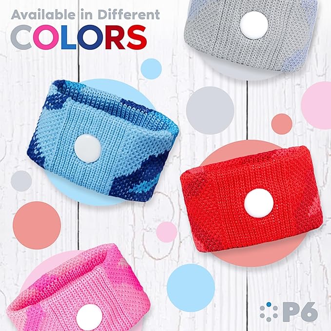 P6 Motion Sickness Bands for Adults Wristbands for Anti Nausea Sea Cruise Travel Car Pregnancy Morning Sickness All-Natural Non Drowsy Relief Acupressure Treatment (2 Pack, Red - Red)
