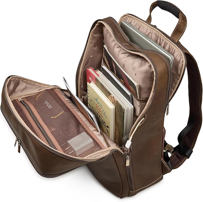 Luxorro Professional Leather Backpack – Handcrafted Full-Grain Leather Laptop Bag for Work & Travel (Dark Brown, 15 Inch)