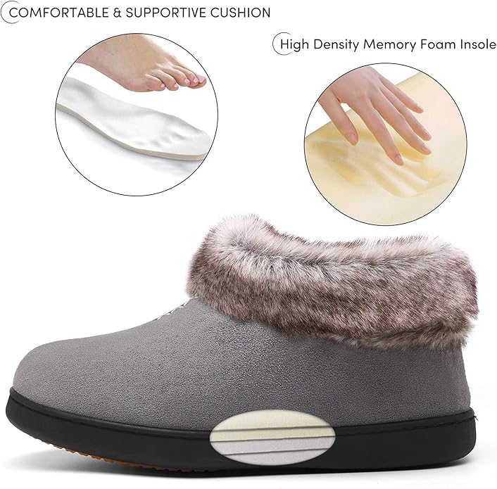 Mishansha Women's House Shoes Memory Foam Suede Moccasin Slippers Winter Warm Fleece Lined Home Shoes with Anti-Skid Rubber Sole