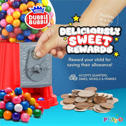 Gumball Machine for Kids 8.5" - Coin Operated Bubble Gum Machine and Toy Bank - Candy Machine Dispenser Includes 85 Gum Balls - Great Candy Dispenser Machine Gift Toys for Girls and Boys (Red)