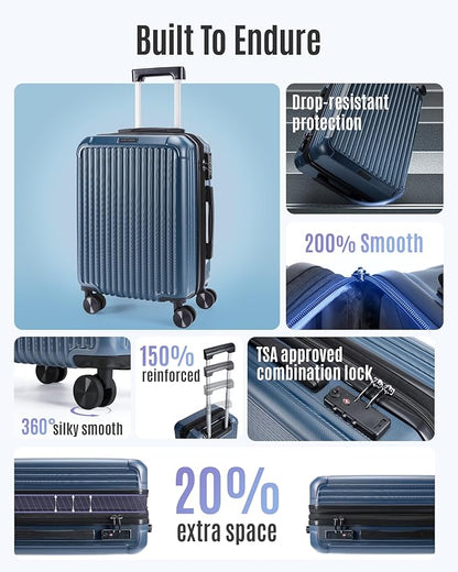 LIGHT FLIGHT Carry On Luggage 22x14x9 Airline Approved, Durable Hard Shell Carry On Suitcases with Wheels, Expandable Hardside Lightweight Travel Luggage with TSA Lock 20 Inch Carry on, Royal Blue