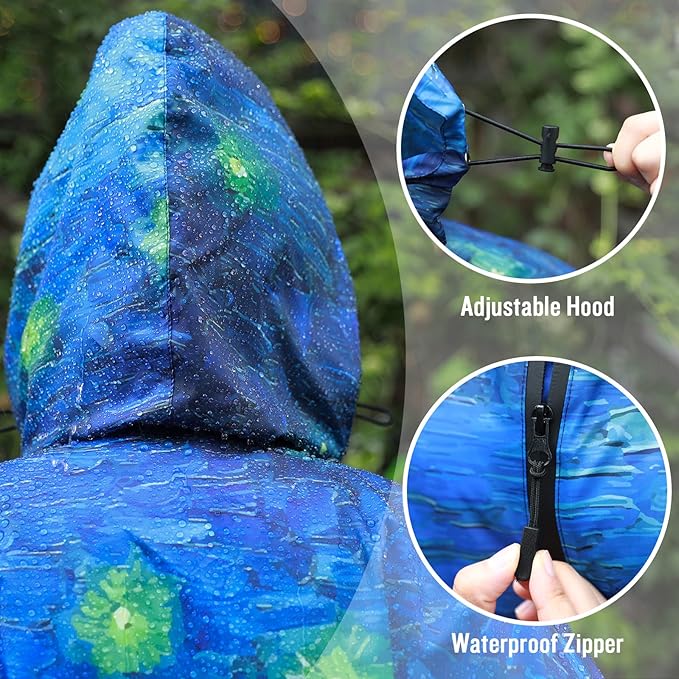 SaphiRose Unisex Rain Poncho Waterproof Raincoat Hooded for Adults Women with Pockets