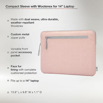 Incase Compact Laptop Sleeve with Woolenex - 14" MacBook/Laptop and iPad/Tablet Sleeve, Computer Case and Cover, Lightweight, Weather Resistant, with Slip Pocket for Accessories - Blush Pink