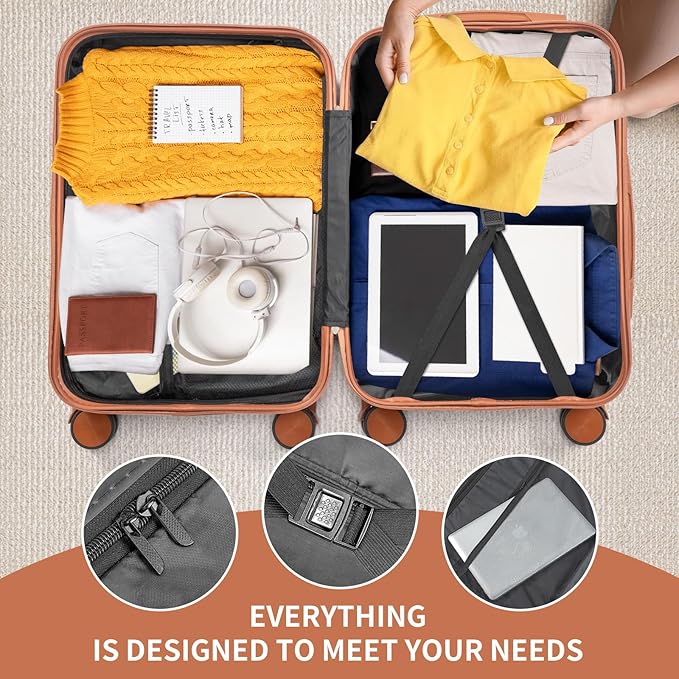 Karl home Luggage Sets 3 Piece, ABS Hardside Suitcase Set with Double Spinner Wheels & TSA Lock for Travel Business, 3-Piece Set (20/24/28), White & Brown