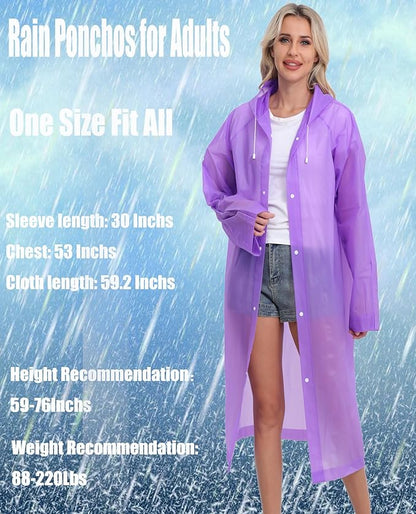 2-Pack Reusable Rain Ponchos for Adults, HOOMBOOM Raincoats Emergency for Women/Men with Drawstring and Sleeves