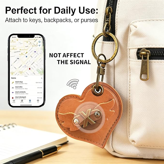 Initial Letter Leather Alphabet Keychain Holder Case Compatible with AirTag,Cute Protective Air Tag Cover with Bronze Keyring,Anti-Scratch Finder GPS Tracker Case for Pets Keys Wallet Luggage(X)