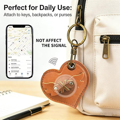 Initial Letter Leather Alphabet Keychain Holder Case Compatible with AirTag,Cute Protective Air Tag Cover with Bronze Keyring,Anti-Scratch Finder GPS Tracker Case for Pets Keys Wallet Luggage(X)