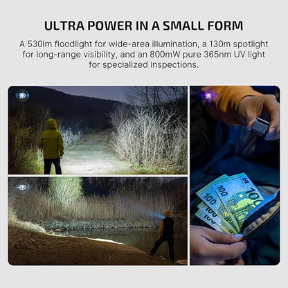 OLIGHT Oclip Ultra EDC Flashlight Clip-on Light, 530 Lumens Rechargeable with Type-C Charging, Combines Floodlight, Spotlight and UV, Triple Magnetic Lights for Inspection and Work (Navy Blue)