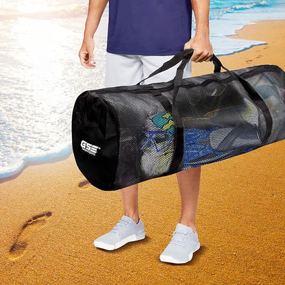 Black Heavy-Duty Large Mesh Sports Duffle Bag, Dry Bag, Diving Equipment Scuba Bag with Zipper. Great for Gym Workout, Sport Balls Storage, Scuba Gear, Snorkeling, Water Sports and Travel