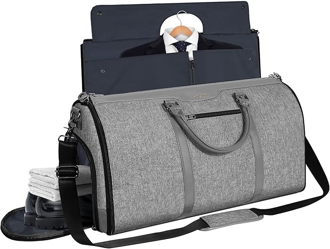 Garment Bag for Travel, Carry On Garment bag, Convertible Duffel Bag with Shoe Compartment, Perfect for Business Trips and Weekend Getaways(Light Grey)