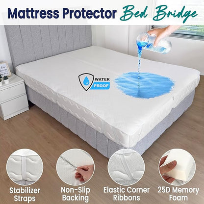 2-in-1 Bed Bridge Twin XL to King Converter with Waterproof Mattress Protector & Elastic Straps | Split King Gap Filler for Adjustable Bed | Non-Slip Bottom | 80"