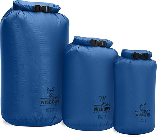 Wise Owl Outfitters Waterproof Dry Bag 3-Pack – Lightweight & Airtight 5L/10L/20L Small & Large Dry Bags for Kayaking, Beach, Travel, Boating, Hiking