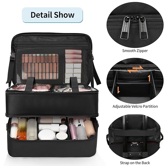 Large Makeup Train Case with a Large Makeup Travel Bag for Hairstylist, Hairdresser Bag with Detachable Pouch,Heat Insulation and Anti-scalding Full layer for Hairdressing Tool Organizer, Big wheels