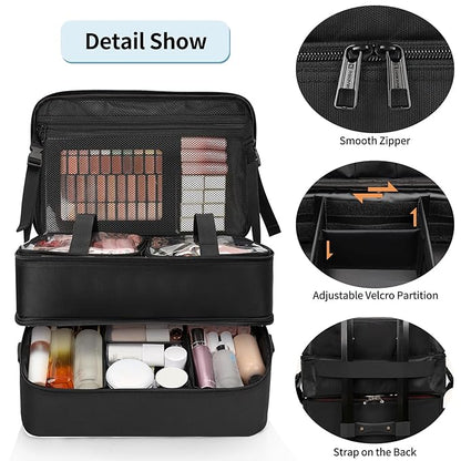 Large Makeup Train Case with a Large Makeup Travel Bag for Hairstylist, Hairdresser Bag with Detachable Pouch,Heat Insulation and Anti-scalding Full layer for Hairdressing Tool Organizer, Big wheels
