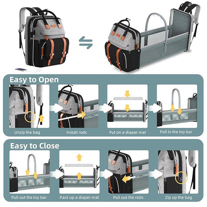 Diaper Bag Backpack with Changing Station, Large Diaper Bag, Baby Bag, Multifunctional Diaper Bag, GreyBlack