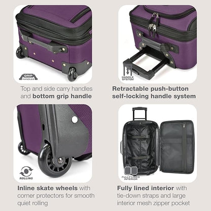 U.S. Traveler Rio Lightweight Softside Rolling Carry-on Suitcase, 2-Wheel Single, Purple