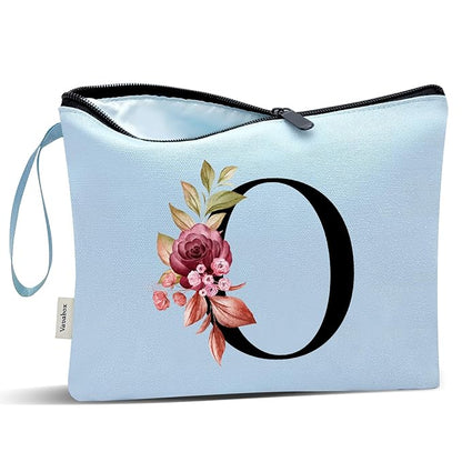 Vavabox A-Z Personalized Makeup Bag, Birthday Gifts for Women Mom, Gifts for Best Friend, Bride Bridesmaid Cosmetic bag (O, Blue)