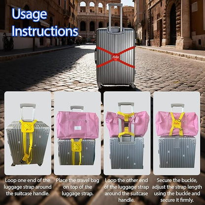 Personalized Luggage Straps Bag Bungee, Custom Luggage Straps for Suitcases - Add a Bag Securely, Burst-Proof Elastic Travel Strap, High-Vis Luggage Connector Straps Adjustable 28"-95" (1)
