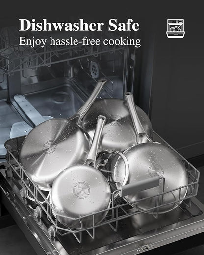 Stainless Steel Cookware Set,Tir-Ply Pots and Pans Set,13 Pcs Stainless Steel Induction Kitchen Cookware Sets,PFOA Free, Frying Pans,Saucepans,Saute Pan & Stock Tagine Pot,Compatible with All Cooktops
