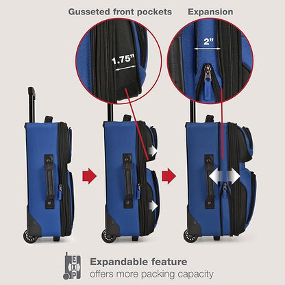 U.S. Traveler Rio Lightweight Softside Rolling Carry-on Suitcase, 2-Wheel Set, Royal Blue