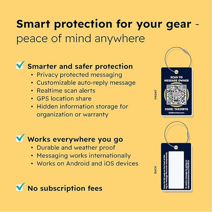 Smart Luggage Tags | Privacy QR Code Luggage Tag Keeps Personal info Private | Customizable Travel Suitcase Tags for Women Men | Use with GPS Bag Locator Tracking Tags, Air Tag for Android or iOS