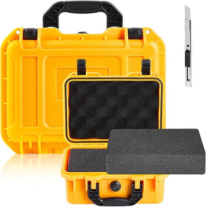 1 Pcs 8.5 x 6.5 x 3.7 Inch Waterproof Hard Case with DIY Customizable Foam Insert Portable Protective Case with Knife for Camera Drones Equipments Tools Test Instruments (Yellow)