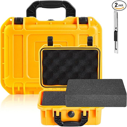 1 Pcs 16.3 x 12.4 x 6.5 Inch Waterproof Hard Case with DIY Customizable Foam Insert Portable Protective Case with Knife for Camera Drones Equipments Tools Test Instruments (Yellow)