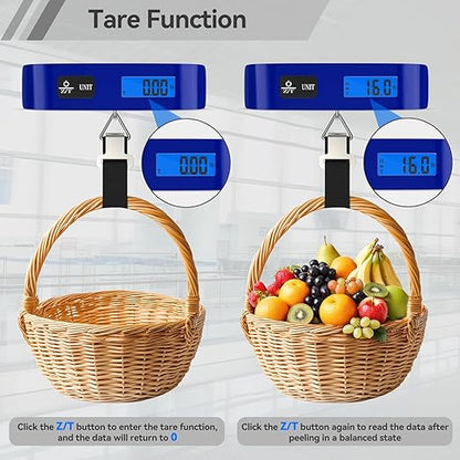 Luggage Scale, Dr.meter Luggage Weight Scale Backlight LCD Display PS02 110lb/50kg Electronic Balance Digital Postal Travel Accessories with Rubber Paint Handle Temperature Sensor, Blue