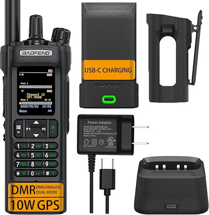 BAOFENG DM32 DMR Handheld Radio with USB-C Charging, GPS, 10W Long Range Walkie Talkie for Emergency Rescue & Outdoor Sports DM-32UV (1 Pack Black+Back Clip)