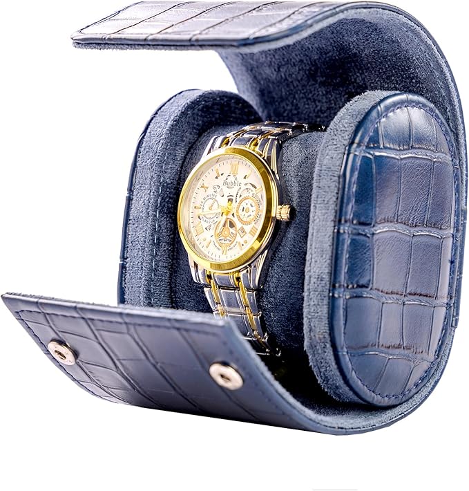 MR.OKAY Single Watch Travel Case-Classic Leather Watch Case With Superb Texture.(Portable Watch Roll Or Organizer For Storage And Display).Festival Gift For Men, All Handcrafted By Artisans.