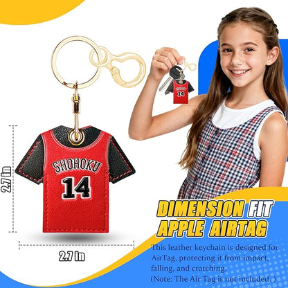Leather Keychain for Airtag, Cute Protective Keychain Holder Compatible with Apple Air Tag,GPS Item Tracker Case Cover for Keys,Bags,Pets,Luggage(Jersey)