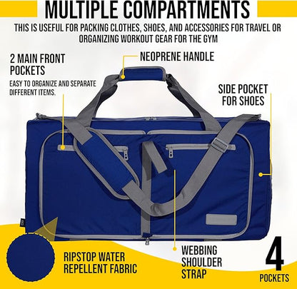 LEGEND 60L Foldable Duffle Bag for Travel - Packable Duffle Bags w/Shoe Compartment - Tear Resistant Collapsible Duffel Bags for Traveling - Lightweight Folding Duffel Bag for Men & Women -Royal Blue