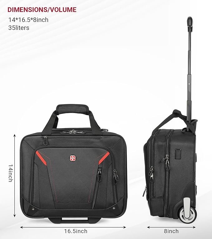 star cloud Rigid Frame Rolling Laptop Bag 18"×14"×8", Water-Resistant Rolling Briefcase with Wheels, Business Travel Computer Bag, Underseat Carry on Luggage for Men & Women