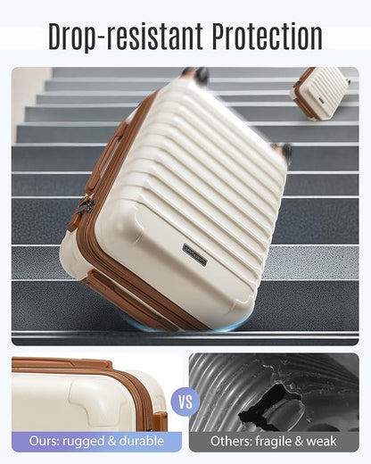 LIGHT FLIGHT Luggage Sets, Carry On Luggage 22x14x9 Airline Approved, Carry On Travel Bag Suitcases with Wheels, Expandable Hardside Lightweight Rolling with TSA Lock 2-Piece Set (DB/20),Beige