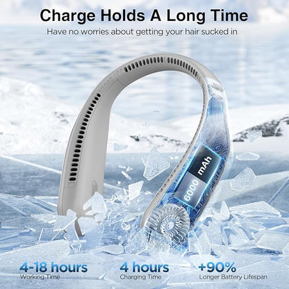 Hotsales Neck Fan, Hands Free Bladeless Neck Fans Portable Rechargeable, 6000 mAh Battery Operated Wearable Personal Fan, Cooling Neck Fan, 3 Speeds, USB Fan Gifts for Men, Women, Travel, Outdoor