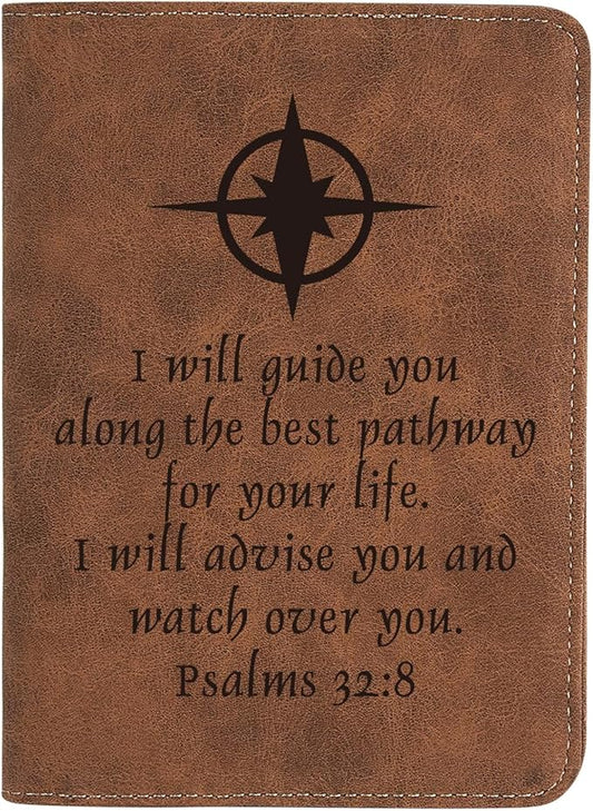 Christian Gifts Leather Passport Holder for Men Personalized Engraved Passport Holder,Bible Verse Faith Religious Birthday Inspiring Gifts (Psalms 32:8)
