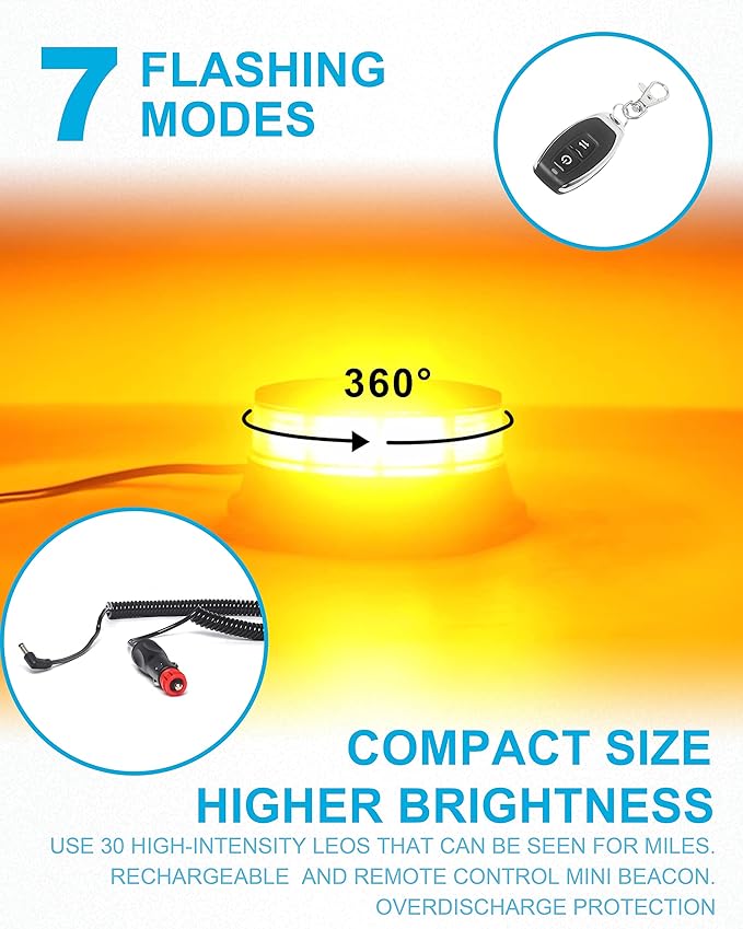 Agrieyes Amber Beacon Light 4.2Inch, Flashing Safety Warning Lights Permanent/Magnet Mount (Smoke, Remote)