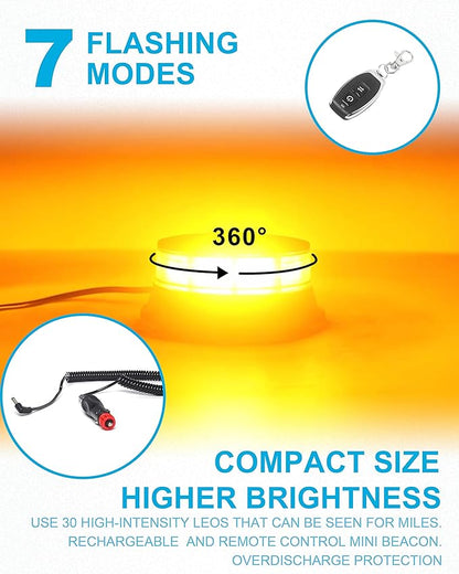 Agrieyes Remote Control Beacon Light, Rechargeable Wireless Flashing Lights, 12-30V Amber Strobe Lights for Golf Cart Magnetic, Safety Warning Caution Lights for Trucks, Construction