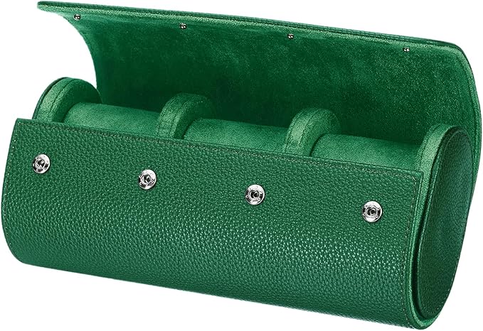 HARFINGTON Watch Roll Travel Case 3 Slot Portable Leather Watch Case for Men and Women, Watches Storage Organizer with Removable Pillow for Traveling, Display, Textured Dark Green