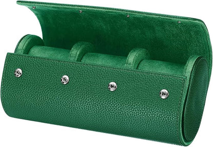 HARFINGTON Watch Roll Travel Case 3 Slot Portable Leather Watch Case for Men and Women, Watches Storage Organizer with Removable Pillow for Traveling, Display, Textured Dark Green
