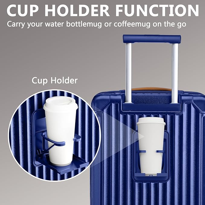 Joyway Carry On Luggage, Expandable Suitcase with Smart Cup Holder and USB Port, 20 IN Hardside Checked with TSA Lock Spinner Double Wheels, Blue